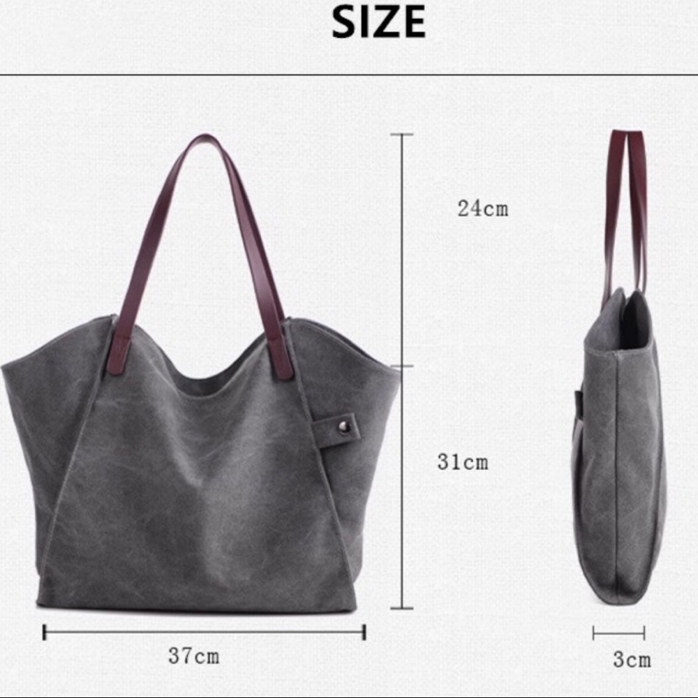 Chic Gray Canvas Tote With Leather Handles 5 ⭐️’s - Picture 3 of 8